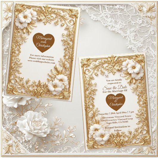 Carte White Tulips Gold Ornate Baroque Save The Date 