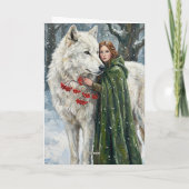 Carte White Wolf Redhead Druid Winter Berries Fantasy Ar (Dos)