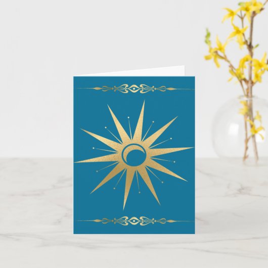 Carte Wicca Turquoise Or Soleil Lune – Céleste Mys (Fleur jaune)