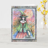 Carte Wiccan Siamese Halloween Witch (Fleur jaune)