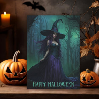 Carte Wicked Halloween sorcière en violet et noir plié