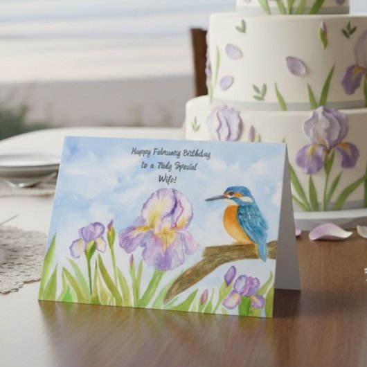 Carte Wife Happy February Birthday Kingfisher with Iris