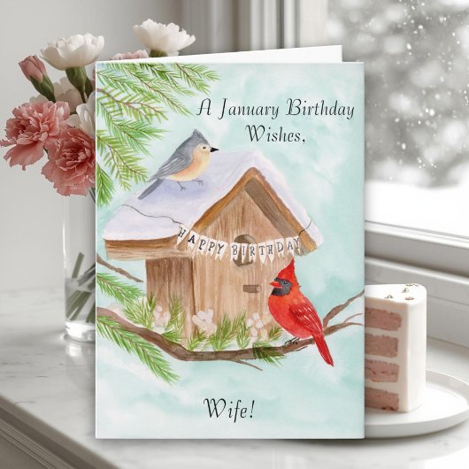 Carte Wife Happy January Birthday Birds
