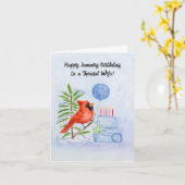 Carte Wife Happy January Birthday Cardinal Cake (Fleur jaune)