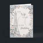 Carte Wife Romantique 60e anniversaire Tour Eiffel<br><div class="desc">La carte romantique pour le 60e anniversaire de la femme a une bordure florale bleue et grise,  un croquis de la Tour Eiffel et un subtil 60 en arrière - plan. Conçu par Simply Put by Robin; éléments de The Hungry Jpeg.</div>