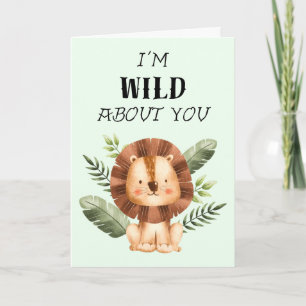 Carte Wild About You mignon Lion Feuilles Valentine