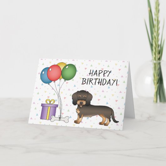 Carte Wild Boar Wire Haired Dachshund Joyeux anniversair (Devant)
