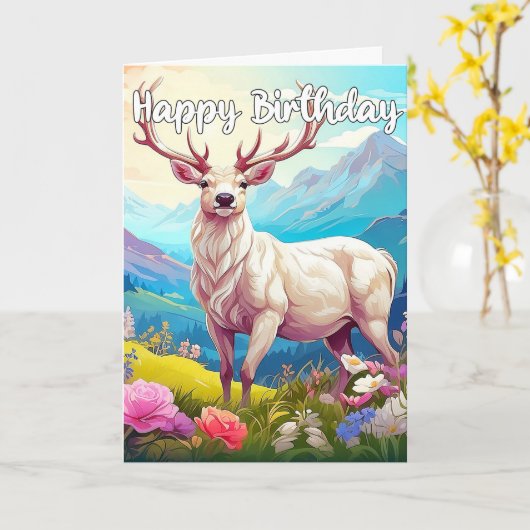 Carte Wild Deer Buck Joyeux anniversaire (Fleur jaune)