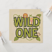 Carte Wild One Jungle Thème Anniversaire Design (Devant/Arrière en situation)