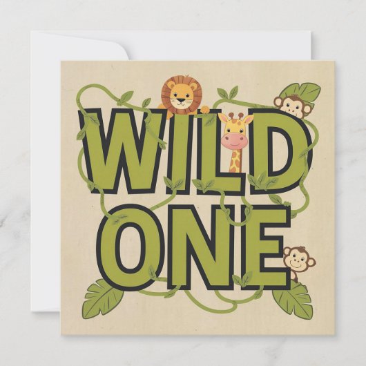 Carte Wild One Jungle Thème Anniversaire Design (Devant)