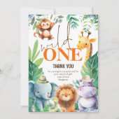 Carte Wild One mignonne Jungle 1er anniversaire Merci de (Devant)