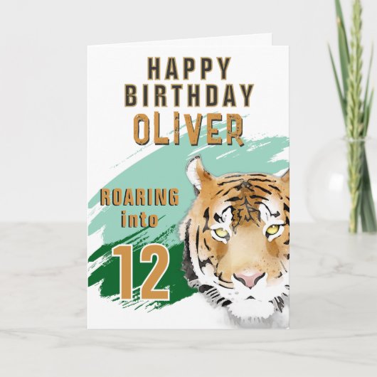 Carte Wild Tiger Head Watercolor Birthday (Devant)