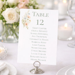 Carte Wildflower Garden Table Number Seating Chart Cards