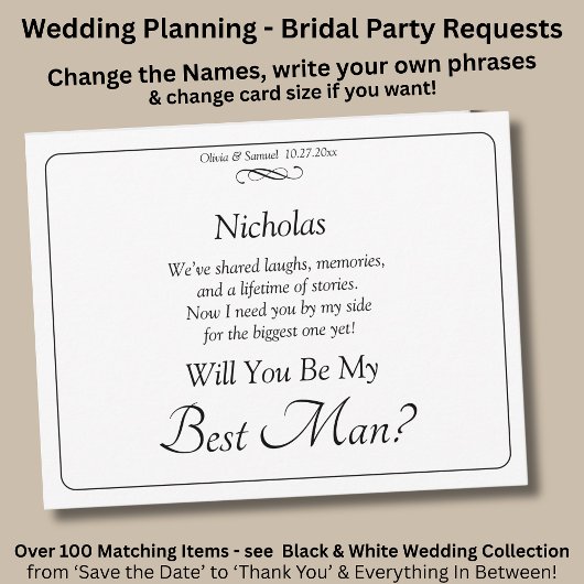 Carte Will You Be My Best Man? Black White Infinity