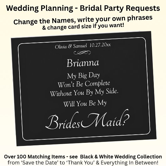 Carte Will You Be My Bridesmaid? Black & White Card