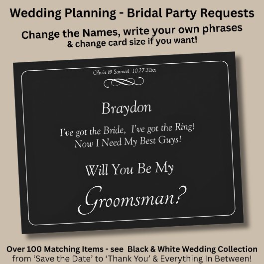 Carte Will You Be My Groomsman? Black White Infinity