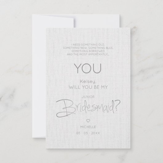 Carte Will You Be My Junior Bridesmaid Delicate Initial (Dos)