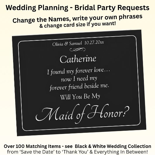 Carte Will You Be My Maid of Honor? Black & White Card