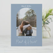 Carte Will you be my Maid of Honor Dusty Blue Photo  (Debout devant)