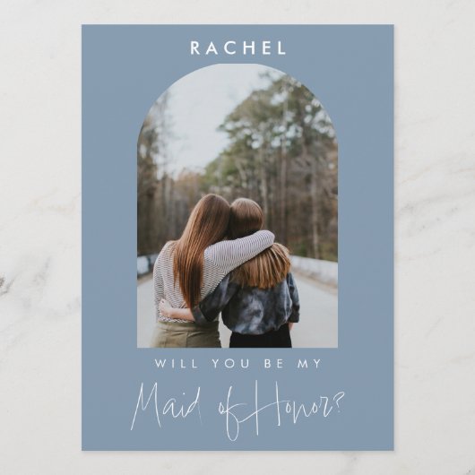 Carte Will you be my Maid of Honor Dusty Blue Photo  (Devant)