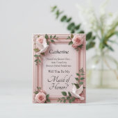 Carte Will You Be My Maid of Honor? Pink Roses & Doves (Debout devant)