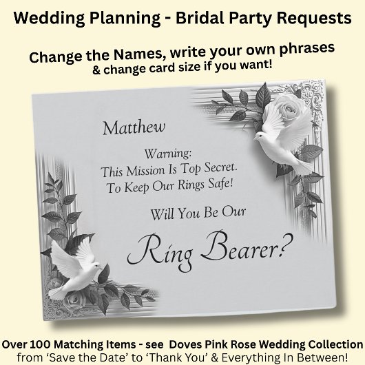 Carte Will You Be My Ring Bearer? Grey Roses & Doves