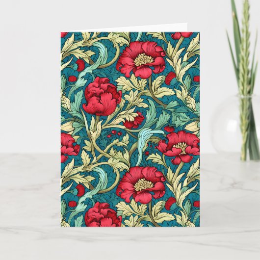 Carte William Morris Motif inspiré des fleurs rouges (Devant)