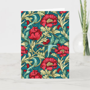 Carte William Morris Motif inspiré des fleurs rouges