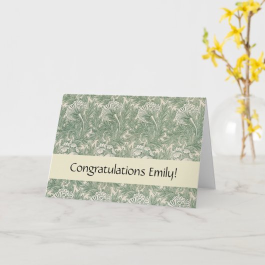 Carte William Morris tulip fond textile vert (Fleur jaune)