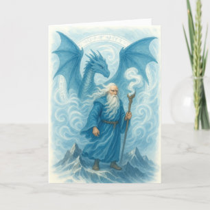 Carte Wind Wizard et Dragon en Imaginaire d'aquarelle bl