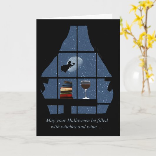 Carte Wine Halloween joyeuse Wicked Witch (Fleur jaune)