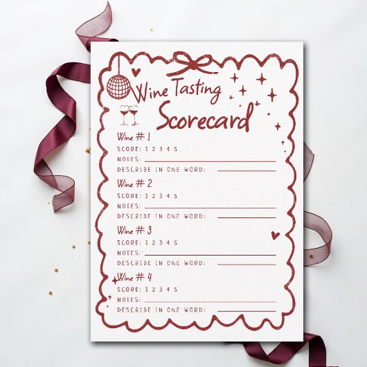 Carte Winery Bachelorette Party 4 Wine Tasting Scorecard