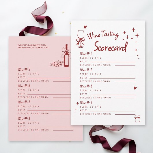 Carte Winery Bachelorette Party 8 Wine Tasting Scorecard