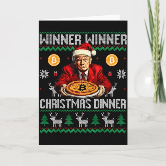 Carte Winner Winner Bitcoin Dinner Santa Trump Ugly Swea (Devant)