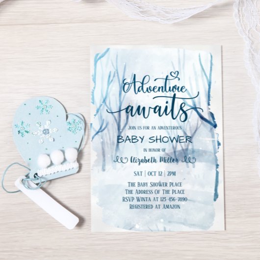 Carte Winter Adventure Await Baby shower d'aquarelle