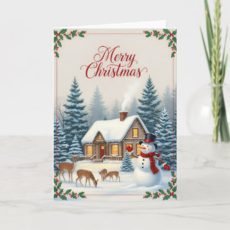 Carte Winter Cabin Serenity Merry Christmas Card