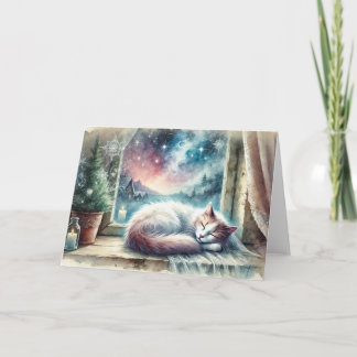 Carte Winter Cat Watercolor Holiday Card