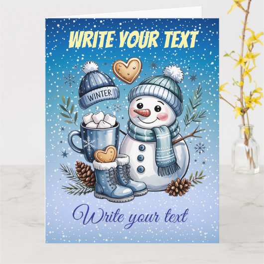 Carte Winter Cozy Snowman (Fleur jaune)