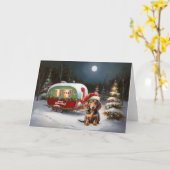 Carte Winter Dachshund Caravan Christmas Adventure (Fleur jaune)