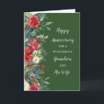 Carte Winter Grandson et son anniversaire de femme<br><div class="desc">Bonne carte d'anniversaire mariage pour petit-fils et sa femme avec des fleurs d'aquarelle rustique d'hiver en vert foncé,  et verset chaleureux.</div>