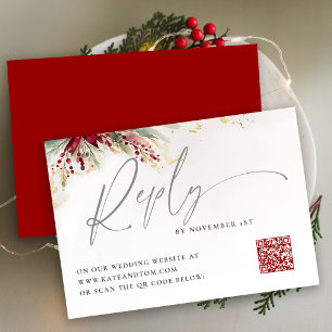 Carte Winter Greenery Christmas Red Green QR Répondre Ca