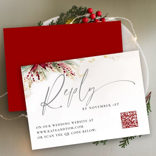 Carte Winter Greenery Christmas Red Green QR Répondre Ca