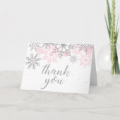 Carte Winter Onederland Pink Silver snowflake merci (Devant)