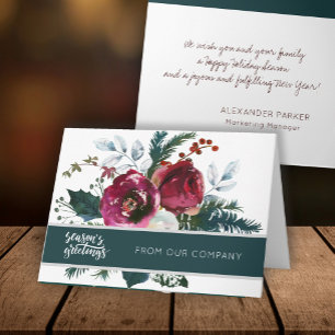 Carte Winter Red Peonies Bonnes Fêtes Entreprise