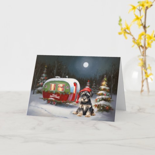 Carte Winter Schnauzer Caravan Christmas Adventure (Fleur jaune)