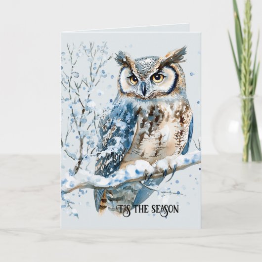 Carte Winter Snowflakes Blue Owl Christmas (Devant)