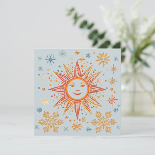Carte Winter Solstice Folk Art Sun Holiday Greeting Card (Debout devant)