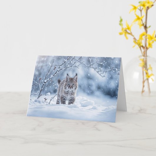 Carte Winter Solstice with Bobcat and Snow (Fleur jaune)