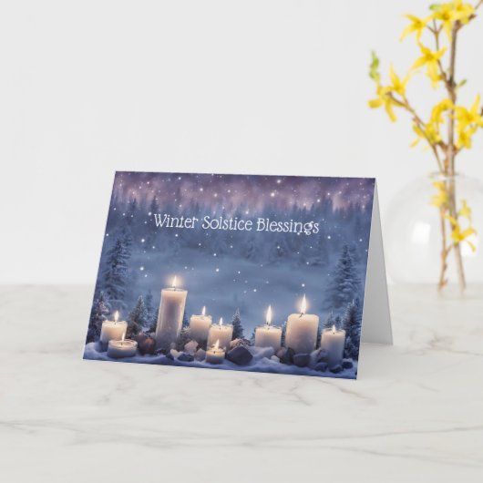 Carte Winter Solstice Yule with Candles in the Snow (Fleur jaune)
