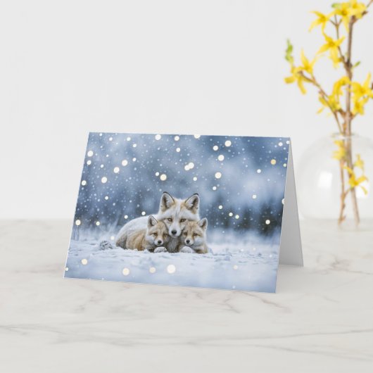 Carte Winter Solstice Yule with Foxes in the Snow (Fleur jaune)